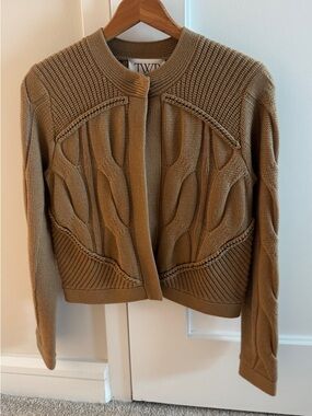 TWP Camel Cable-Knit Open-Front Cardigan